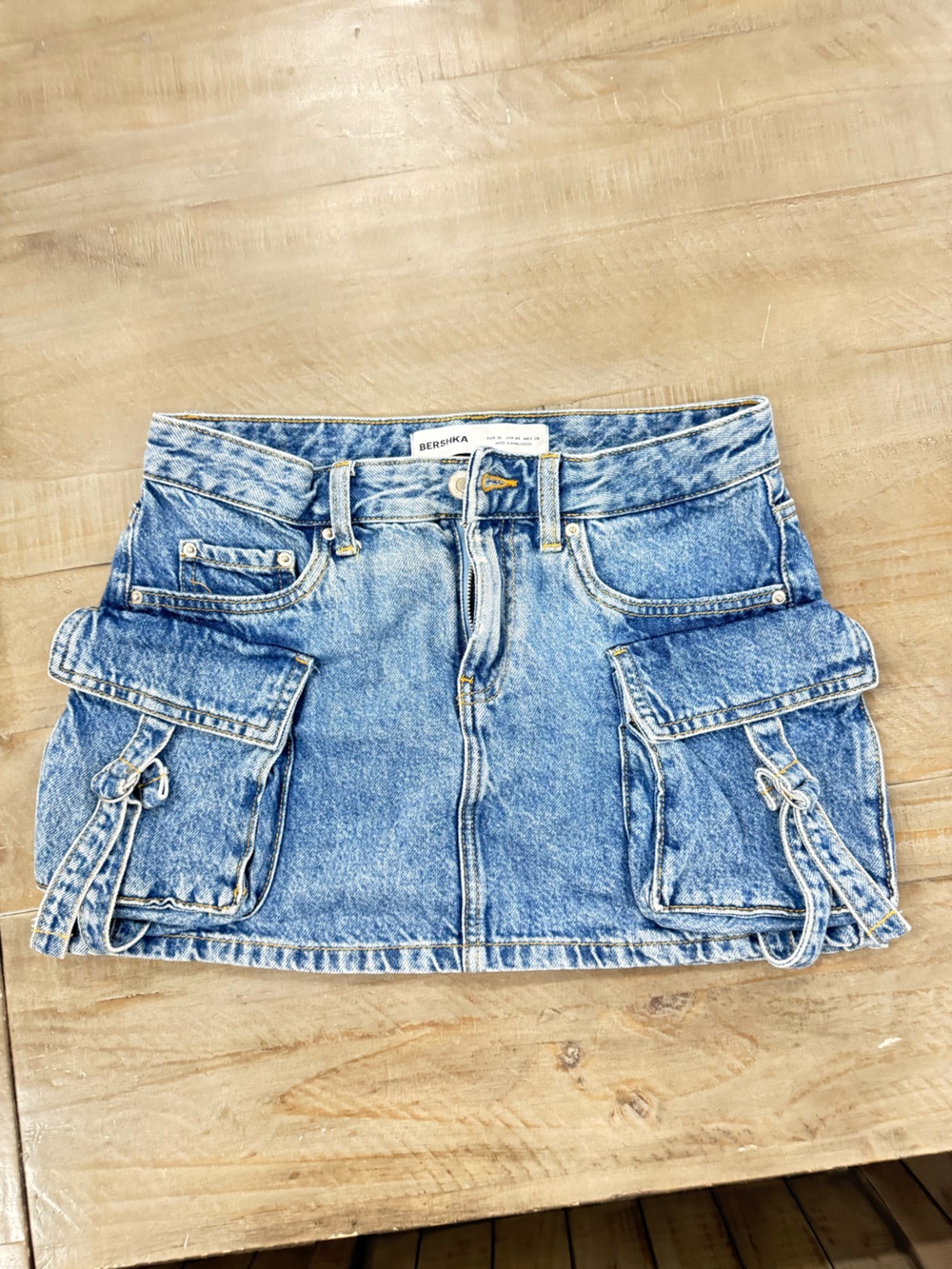 Bershka Light Blue Acid Wash Denim Mini Skirt